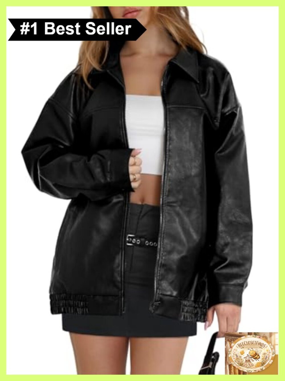 Faux Leather Oversized Moto Jacket Zipper Winter Coat